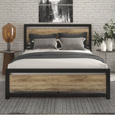 Full Metal Bed w/ Brown Wood Headboard & Footboard